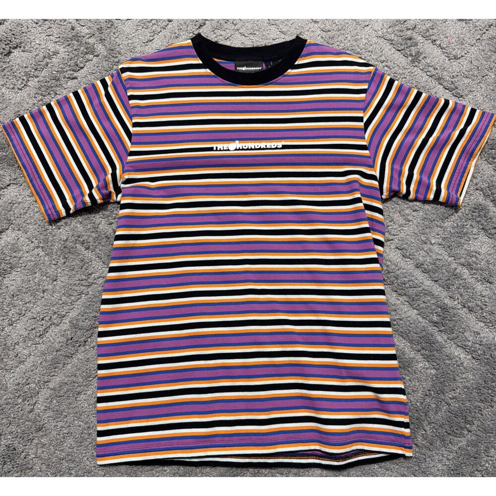The Hundreds Men Shirt Medium Pink Striped Logo Embroidered Short Sleeve
